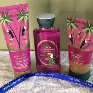 🌟NEW🌟 Bath & Body Works Pink Pineapple Sunrise 3 pc Body gel/cream/scrub Set